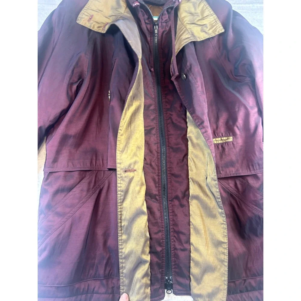 Forecaster of Boston Womens Burgundy Gold Colorblock Trench‎ Coat Jacket - Picture 8 of 9